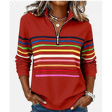 Half Zip Collar Fashionable Rainbow Striped Sweatshirt