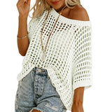 Short Sleeve Crochet Sweater Lightweight Summer Tops Loose Hollow Out Style 3